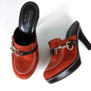 Coach Red Suede High Heeled Clogs